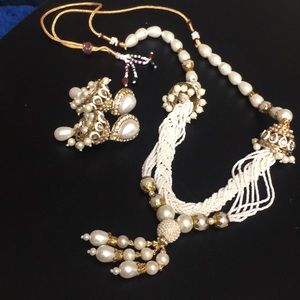 Indian kundan mala with pearls and jhumki